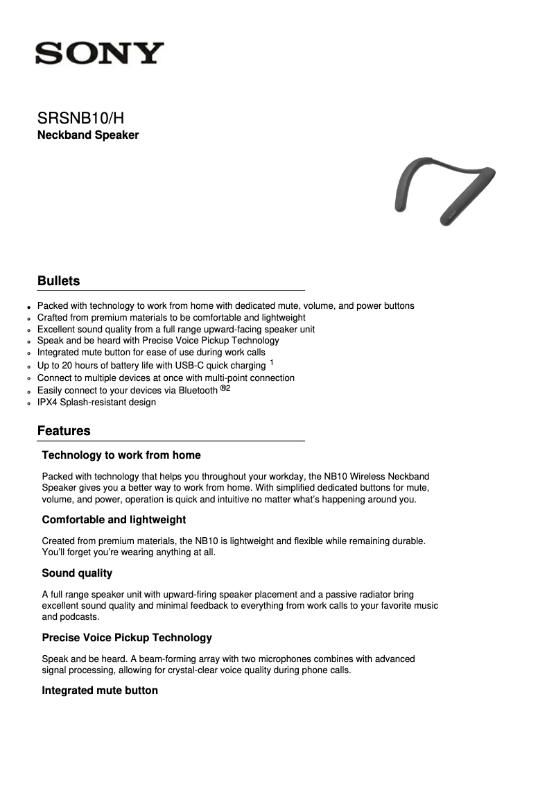 Image de la première page du manuel de l'appareil SRS-NB10