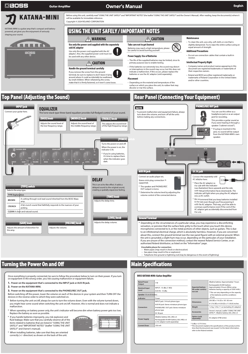 Page n°1 - Manuel utilisateur Boss KATANA-Mini