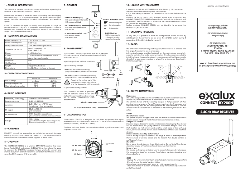 Page n°1 - Manuel utilisateur Exalux Connect RX200N