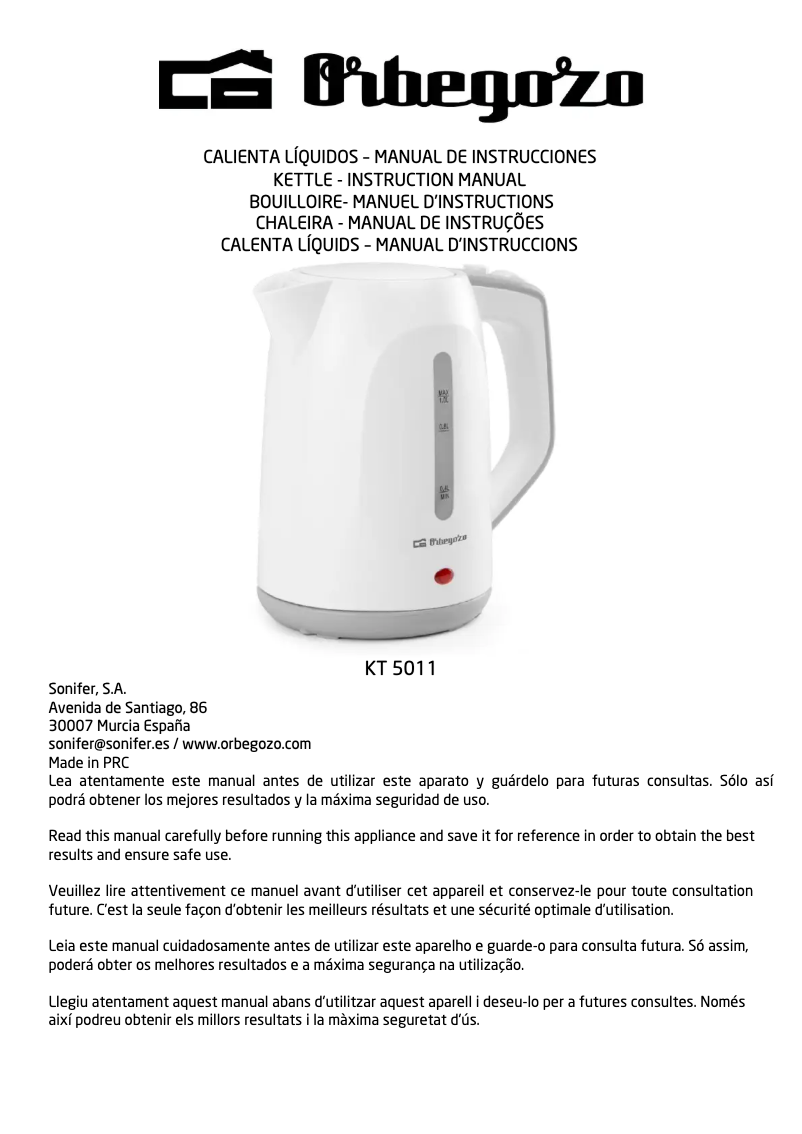 Page 1 de la notice Manuel utilisateur Orbegozo KT 5011
