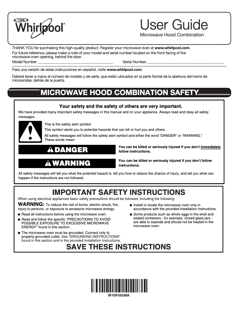 Page 1 de la notice Manuel utilisateur Whirlpool WMH31017HW