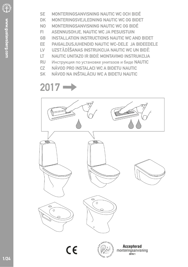 Page 1 of the manual Instructions / Assembly Gustavsberg Nautic 1500