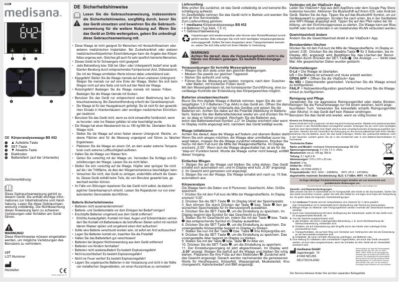 Page n°1 - Manuel utilisateur Medisana BS 652