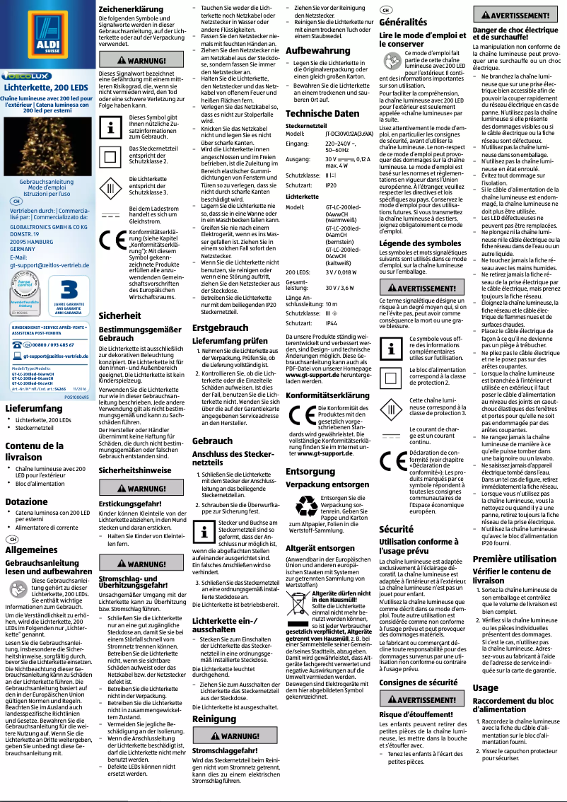 Page n°1 - Manuel utilisateur Oecolux GT-LC-200led-04am