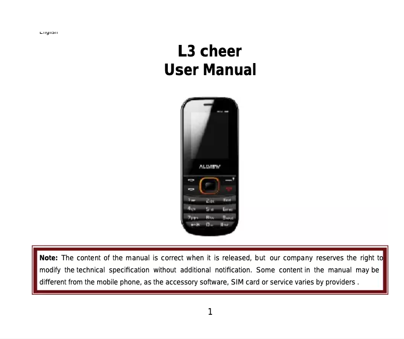 Page 1 de la notice Manuel utilisateur Allview L3 Cheer