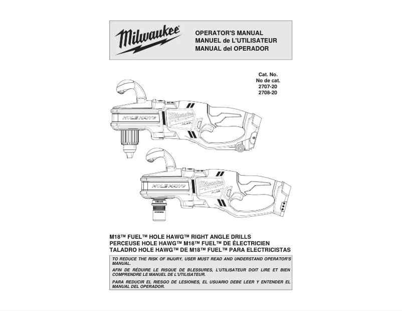 Page 1 de la notice Manuel utilisateur Milwaukee M18 Fuel 2707-22