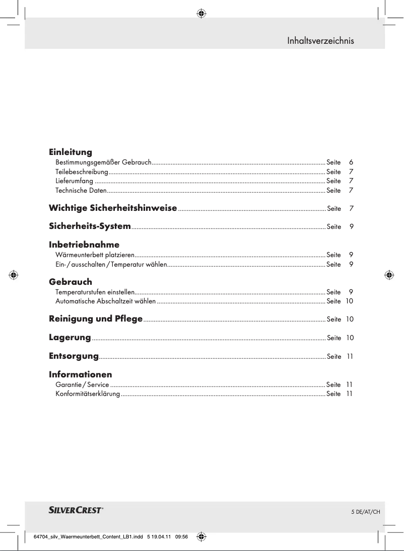 Page n°1 - Manuel utilisateur SilverCrest IAN 064704