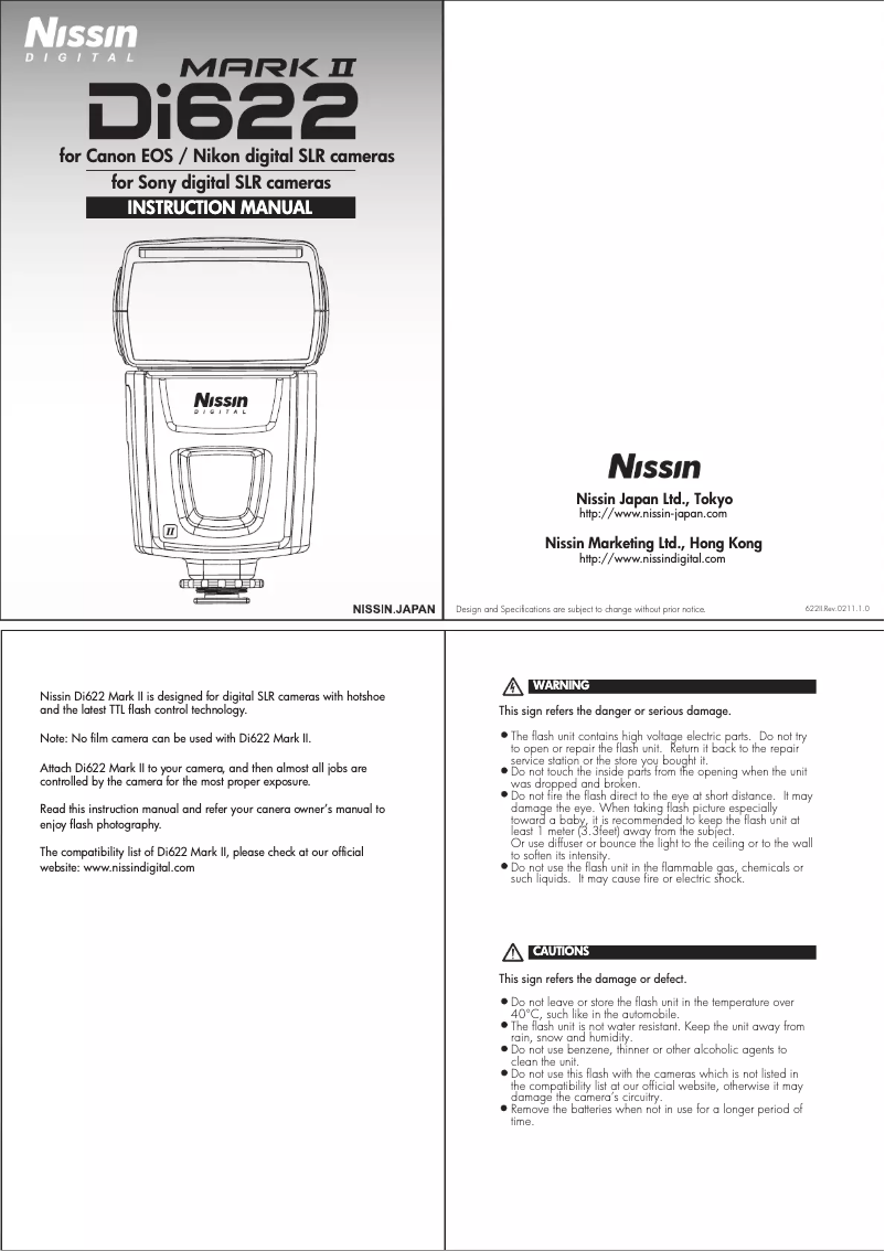Page n°1 - Manuel utilisateur Nissin DI 622