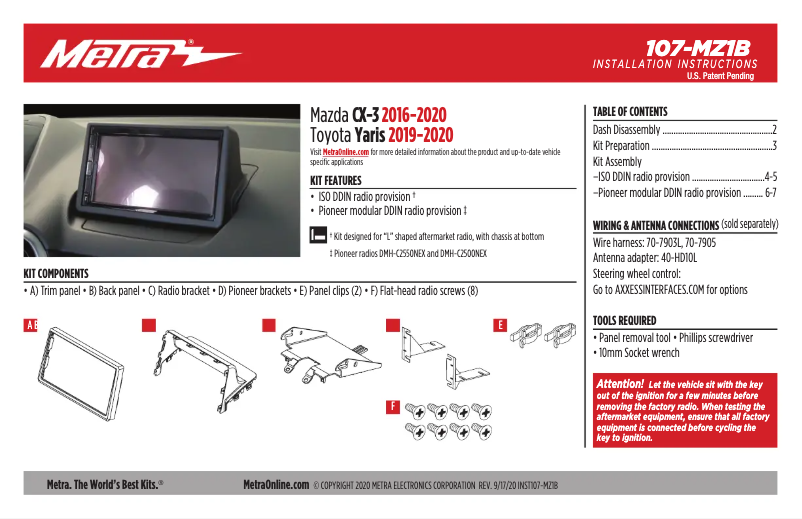 Page n°1 - Manuel utilisateur Metra 107-MZ1B