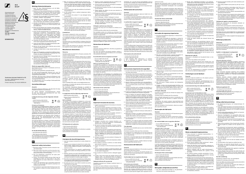 Page n°1 - Instructions de sécurité Sennheiser K 6