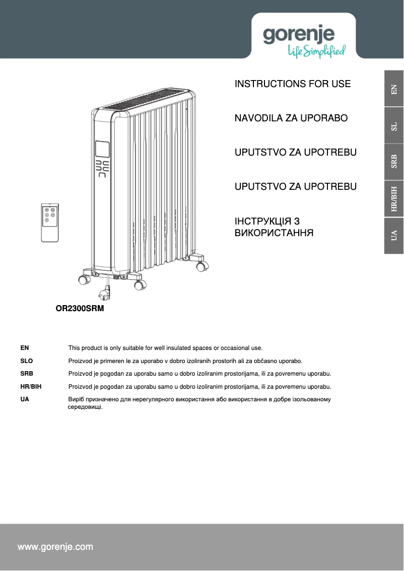 Page n°1 - Manuel utilisateur Gorenje OR2300SRM