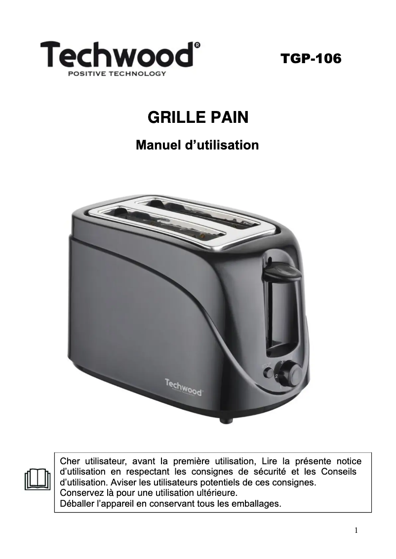 Page n°1 - Manuel utilisateur Techwood TGP-202