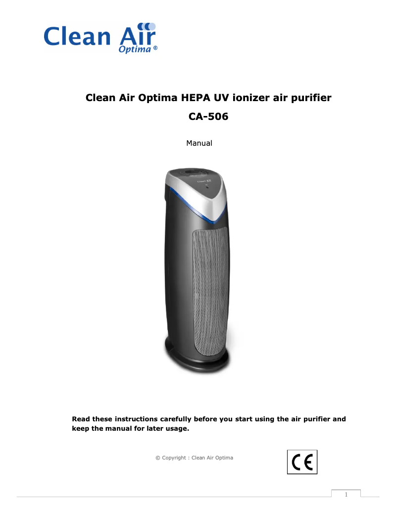 Page n°1 - Manuel utilisateur Clean Air Optima CA-506