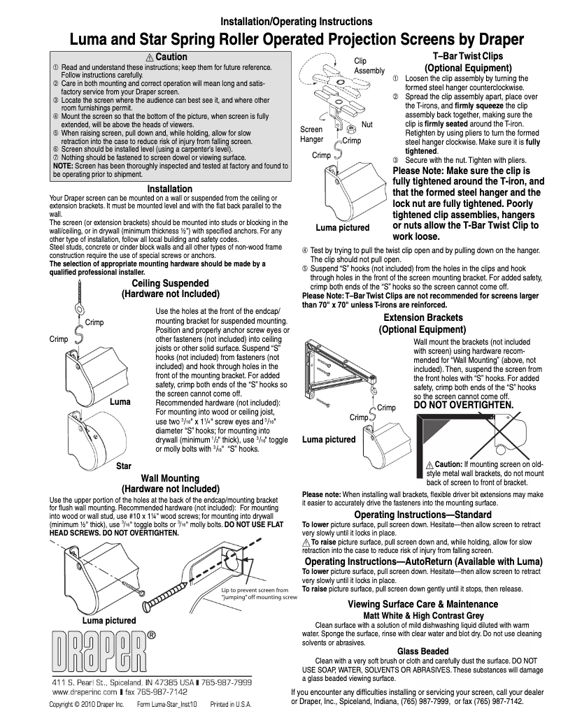 Page n°1 - Manuel utilisateur Draper Luma 207101