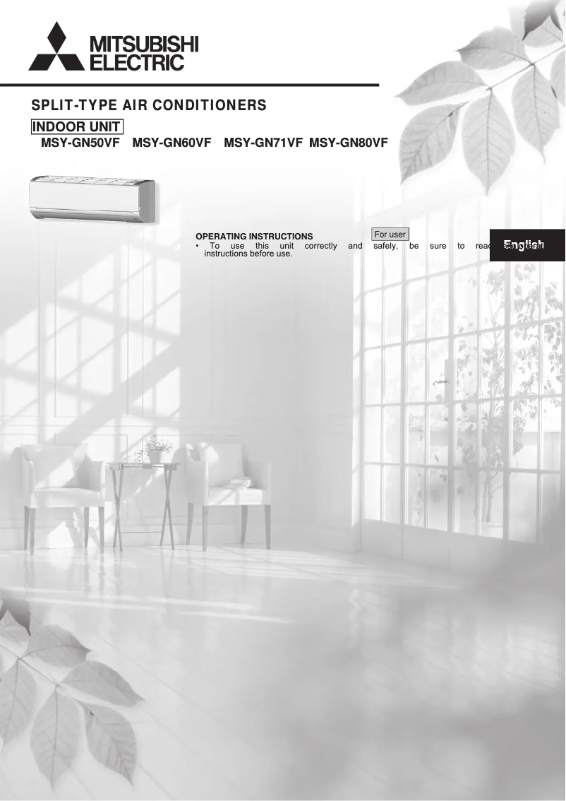 Page 1 de la notice Manuel utilisateur Mitsubishi MSY-GN50VF