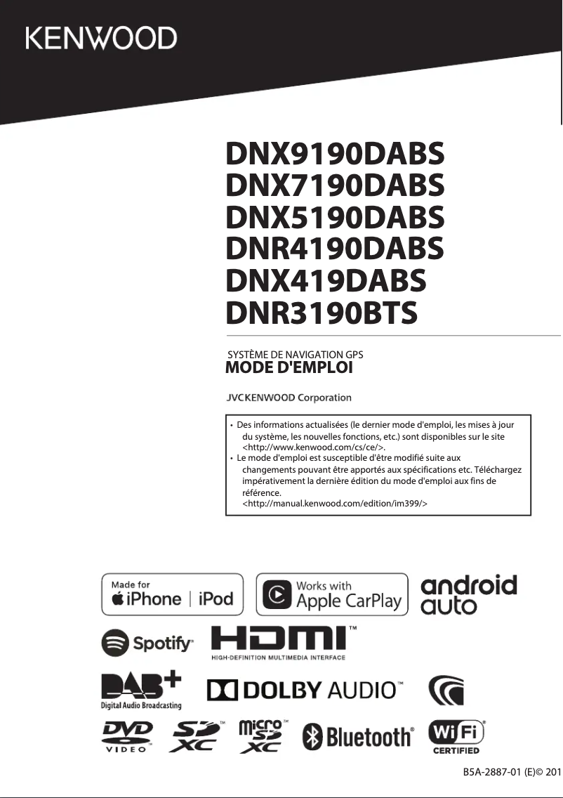 Image de la première page du manuel de l'appareil DNX5190DABS