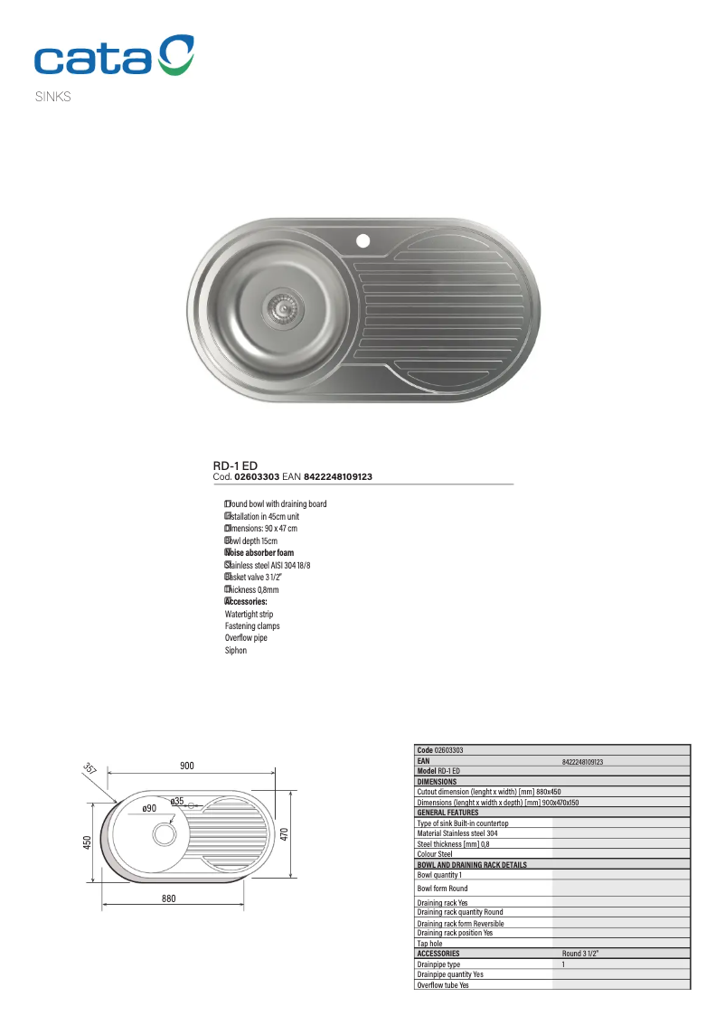 Page 1 de la notice Manuel utilisateur CATA RD-1 ED
