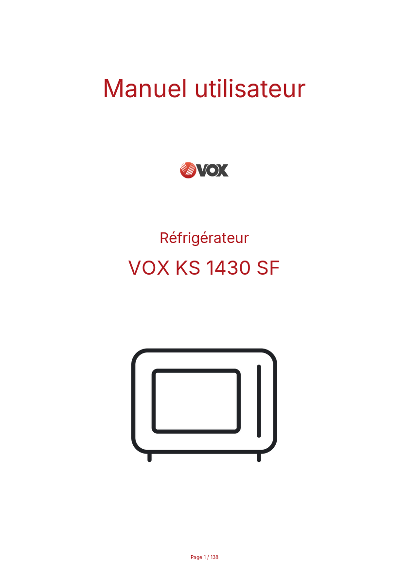 Page n°1 - Manuel utilisateur VOX KS 1430 SF
