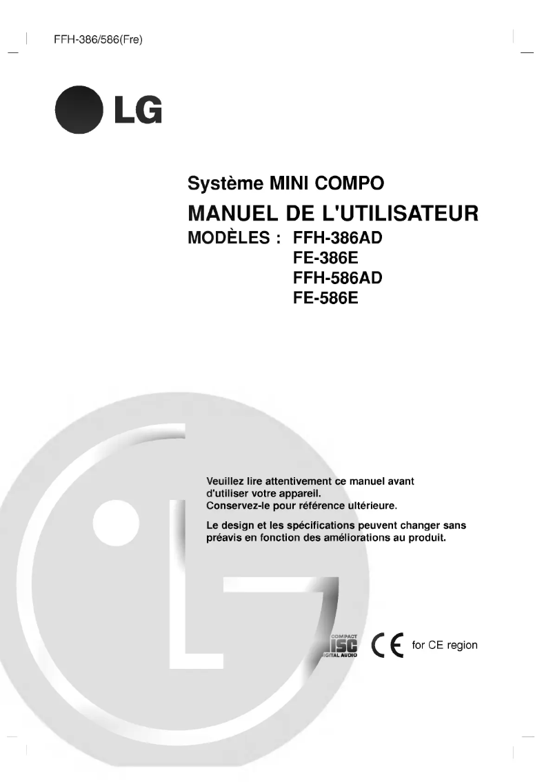 Page 1 de la notice Manuel utilisateur LG FFH-386AD