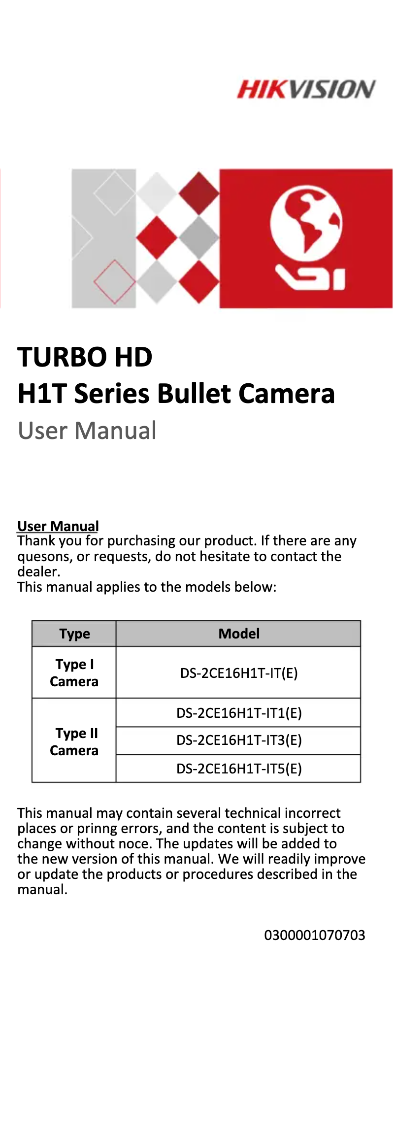 Page 1 de la notice Manuel utilisateur Hikvision DS-2CE16H1T-IT5