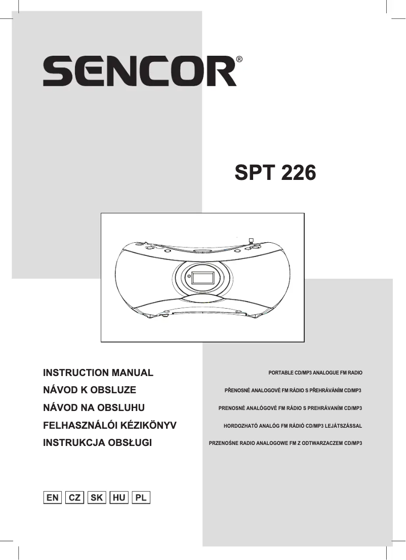 Page n°1 - Manuel utilisateur Sencor SPT 226 R