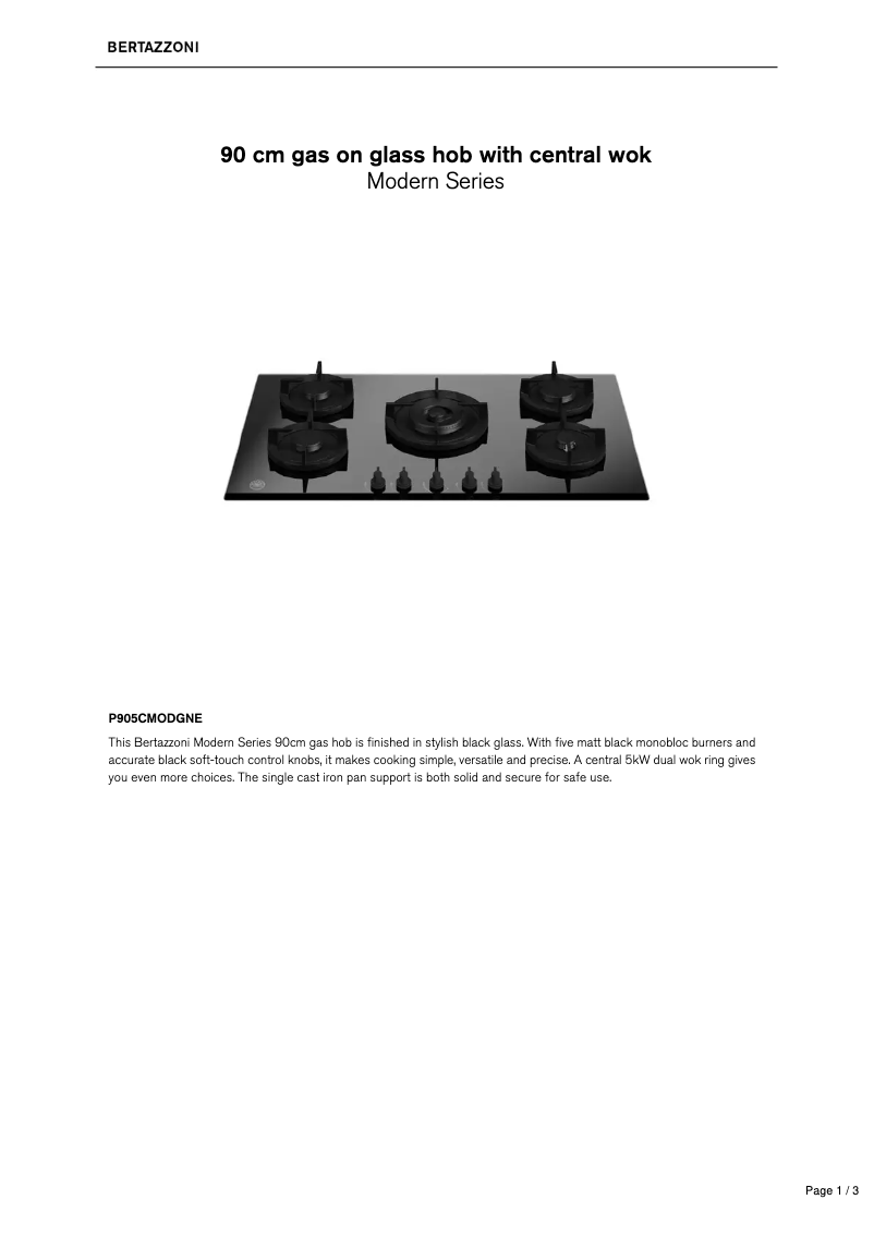 Page 1 de la notice Fiche technique Bertazzoni P905CMODGNE