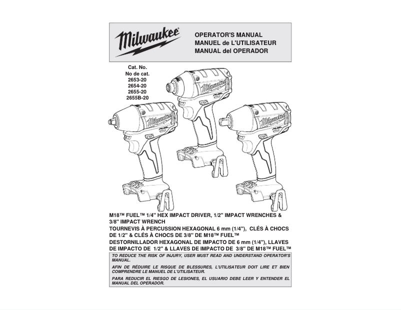 Page 1 de la notice Manuel utilisateur Milwaukee M18 Fuel 2655-22