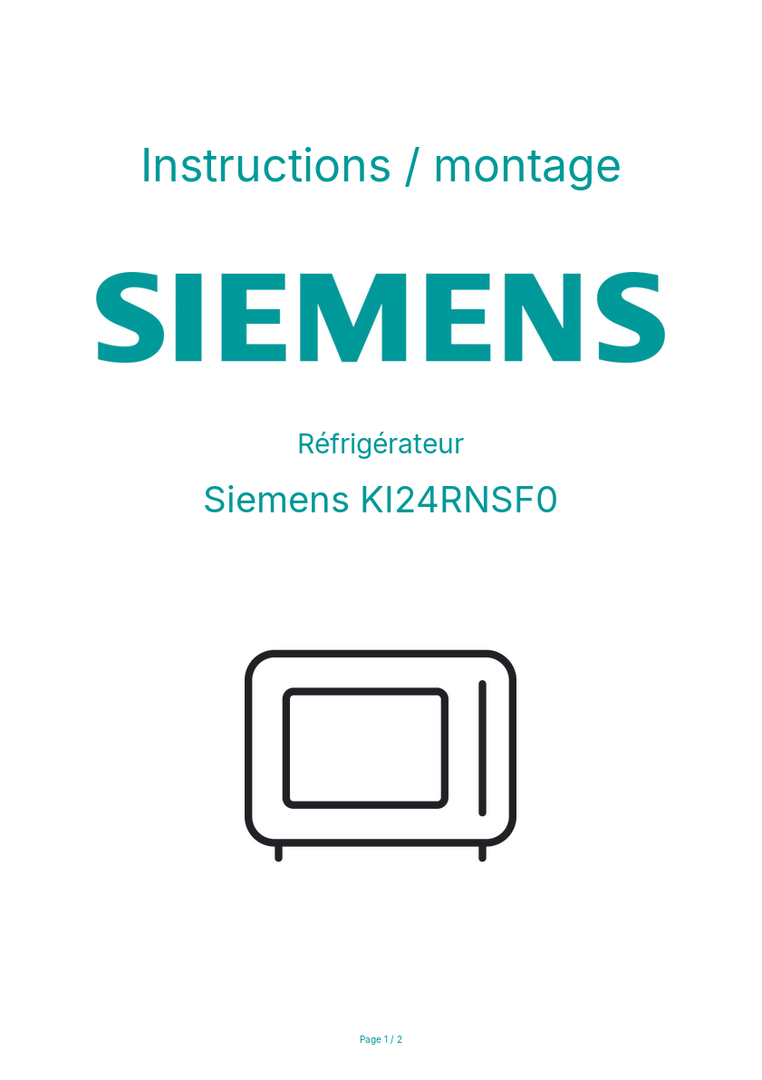 Page n°1 - Instructions / montage Siemens KI24RNSF0