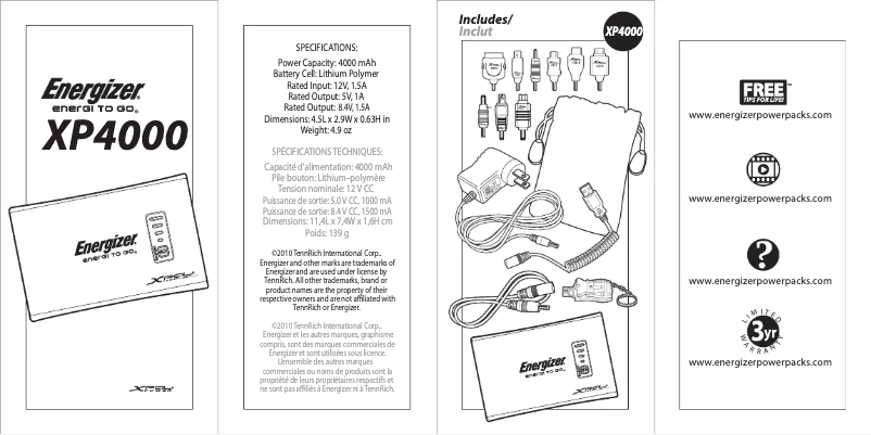 Page 1 de la notice Manuel utilisateur Energizer XP4000