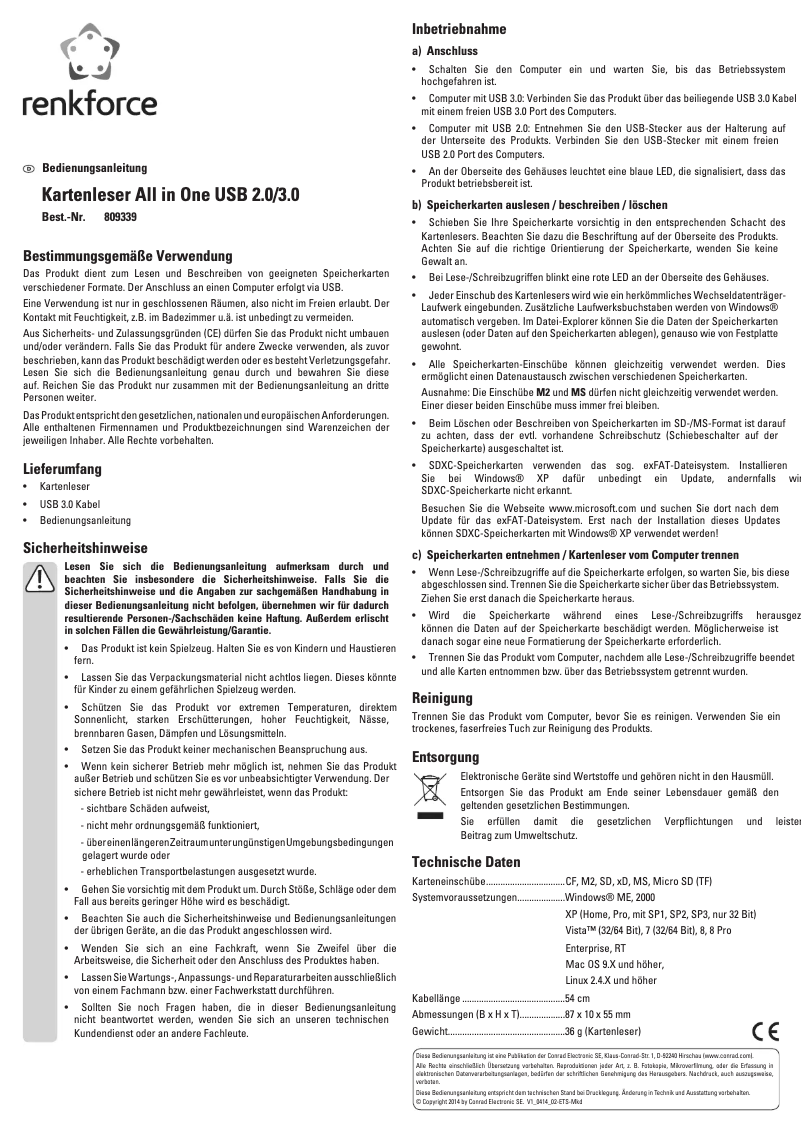 Page n°1 - Manuel utilisateur Renkforce All in One 809339