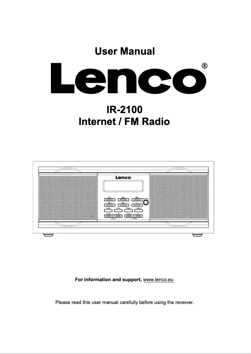 Page 1 de la notice Manuel utilisateur Lenco IR-2100