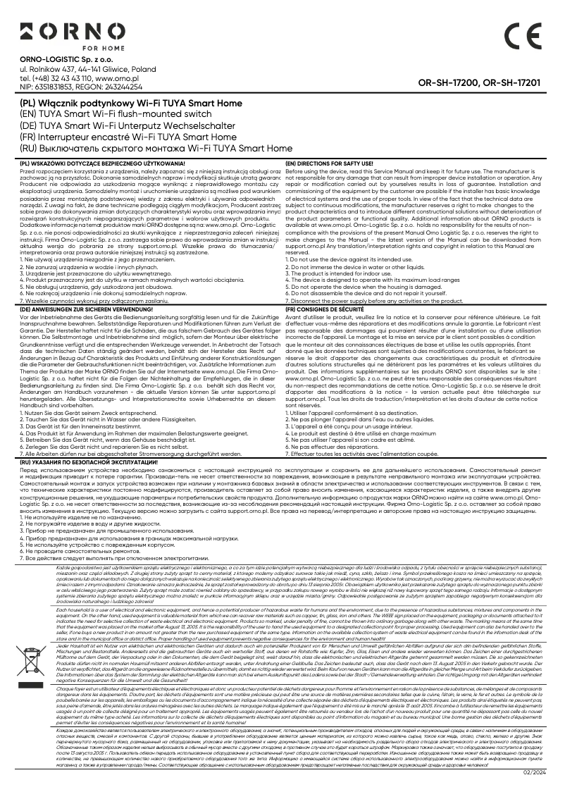 Page 1 de la notice Manuel utilisateur ORNO OR-SH-17201