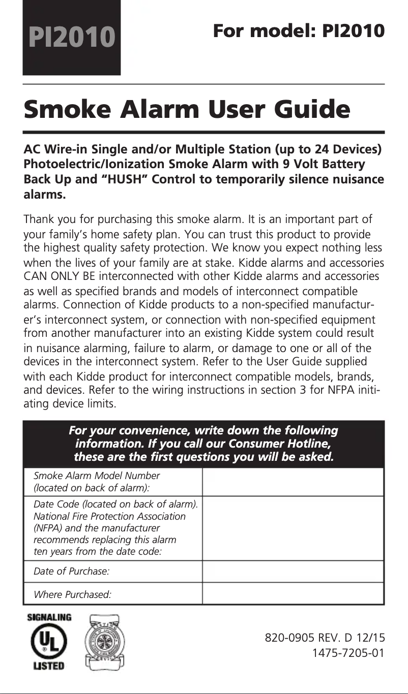 Page n°1 - Manuel utilisateur Kidde Pi2010