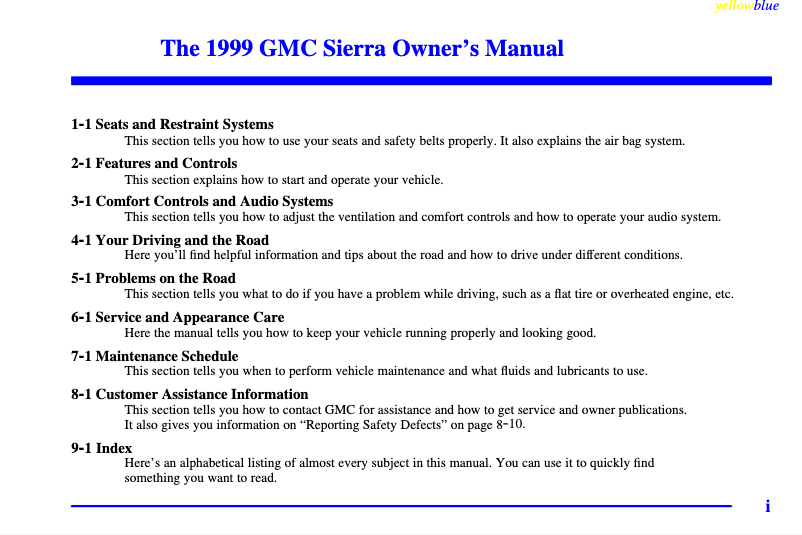 Page 1 de la notice Manuel utilisateur GMC Suburban (1999)