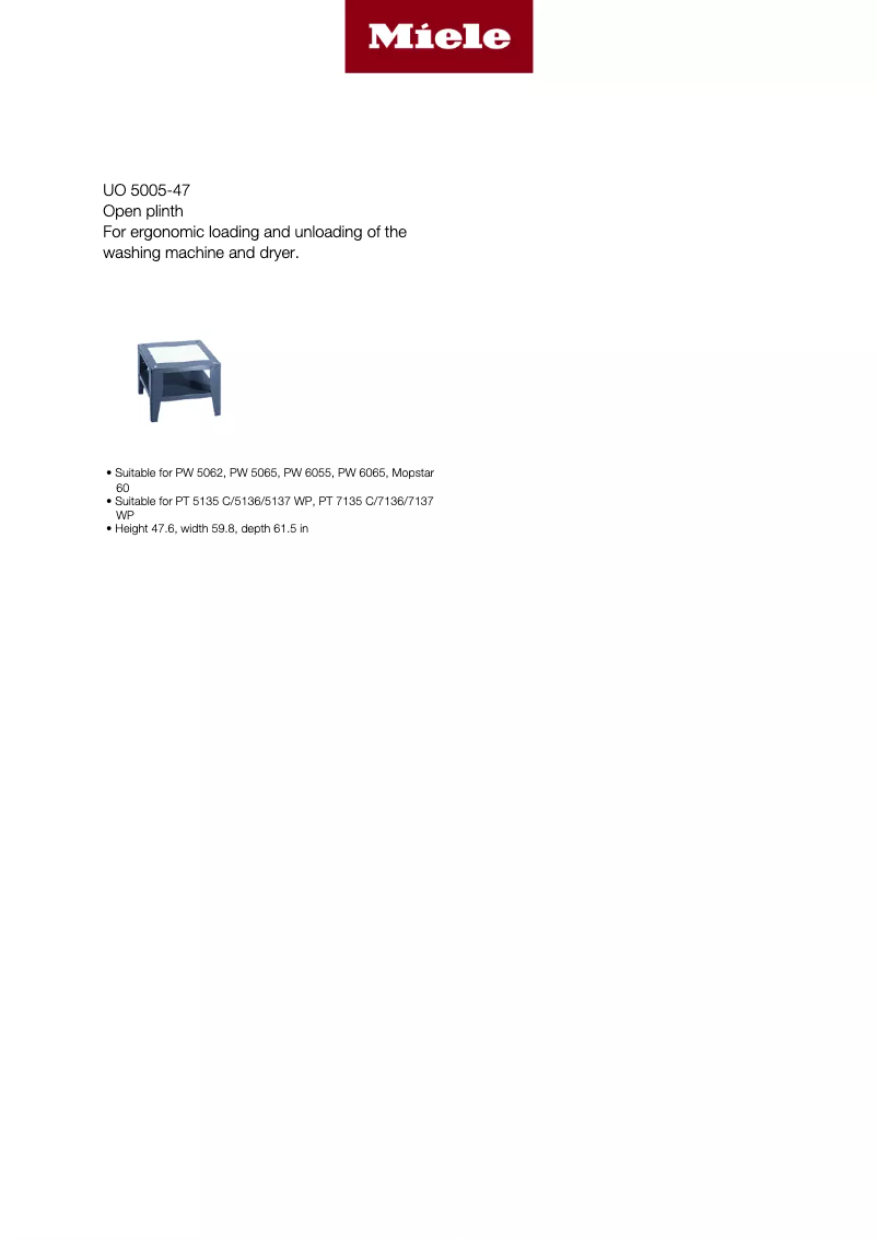 Page 1 de la notice Fiche technique Miele UO 5005-30