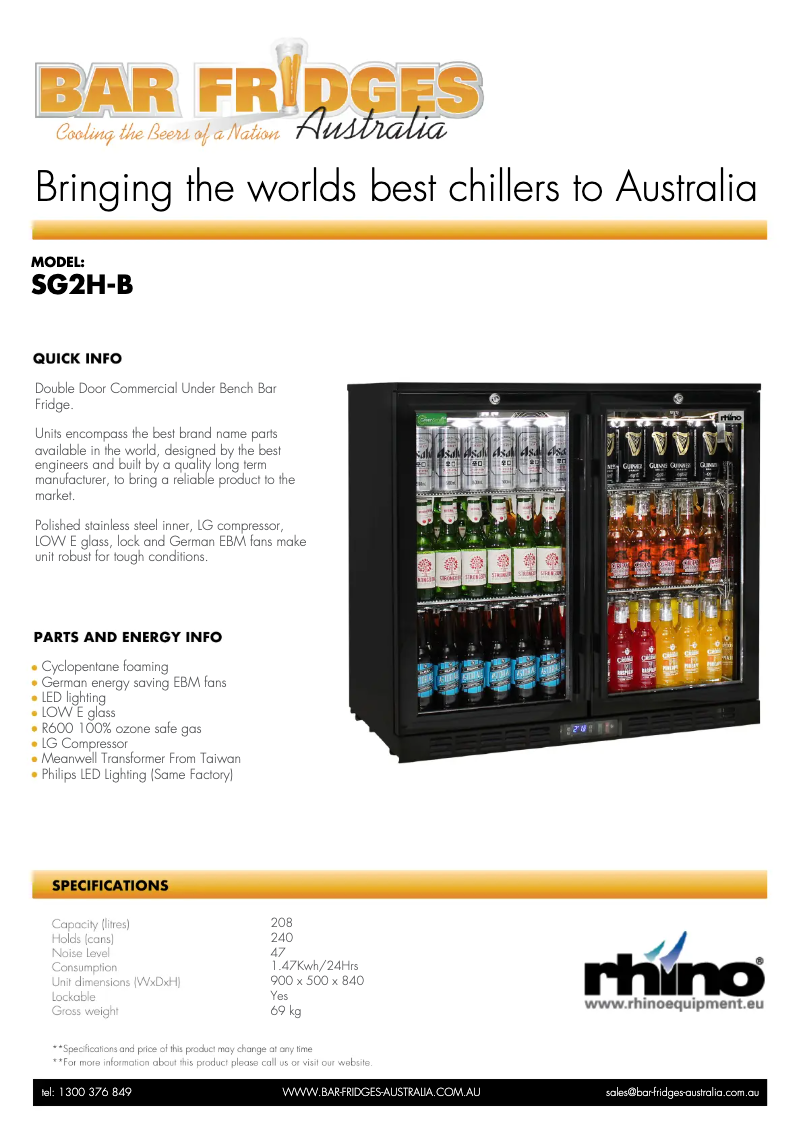 Page 1 de la notice Fiche technique Rhino SG2H-B