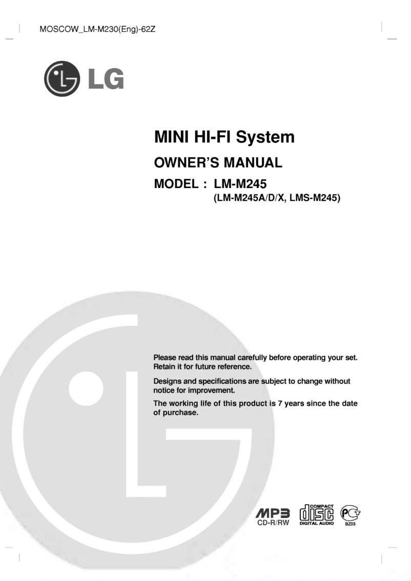 Image de la première page du manuel de l'appareil LM-M245X