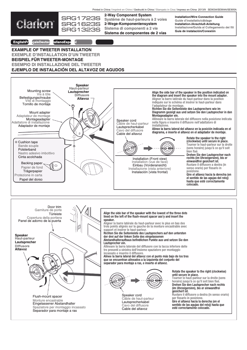 Page 1 de la notice Manuel utilisateur Clarion SRG1623S