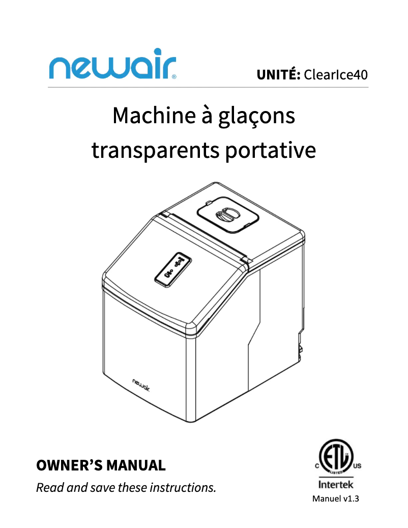 Page n°1 - Manuel utilisateur NewAir ClearIce40