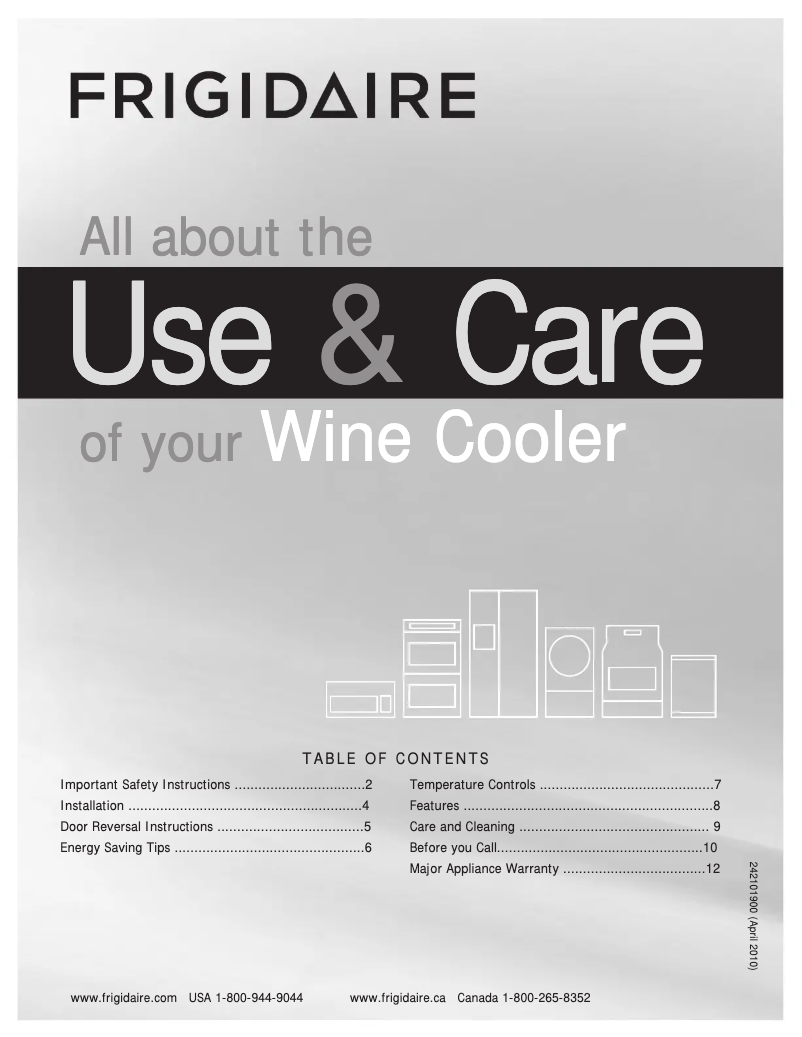 Page 1 de la notice Manuel d'utilisation et d'entretien Frigidaire FFWC38F6LS