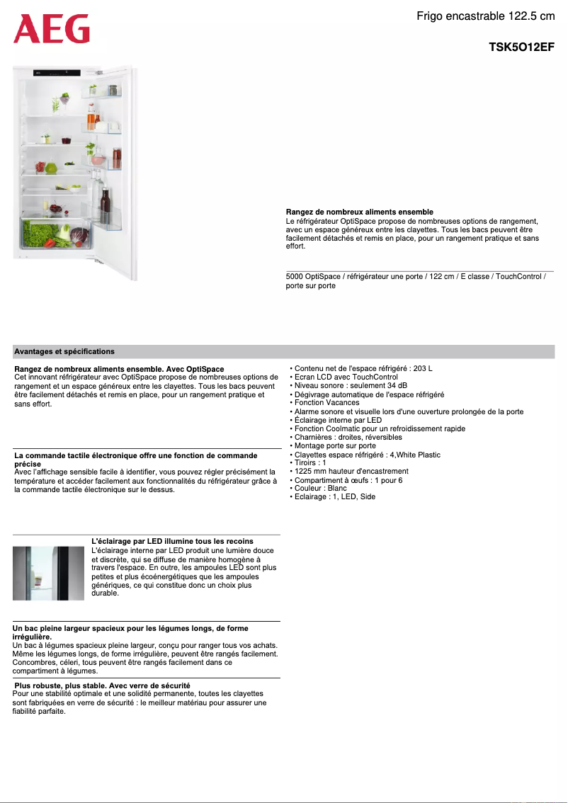 Página 1 del manual Ficha técnica AEG TSK5O12EF