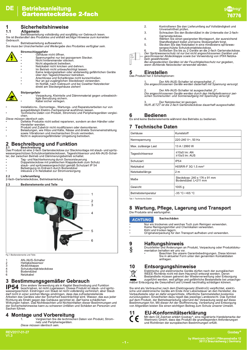 Page 1 de la notice Manuel utilisateur Goobay 767761