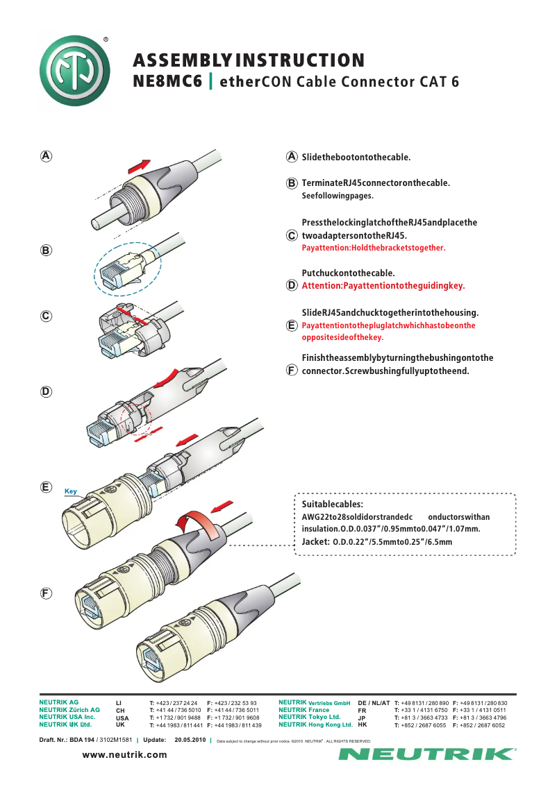 Page 1 de la notice Manuel utilisateur Neutrik NE8MC6-MO