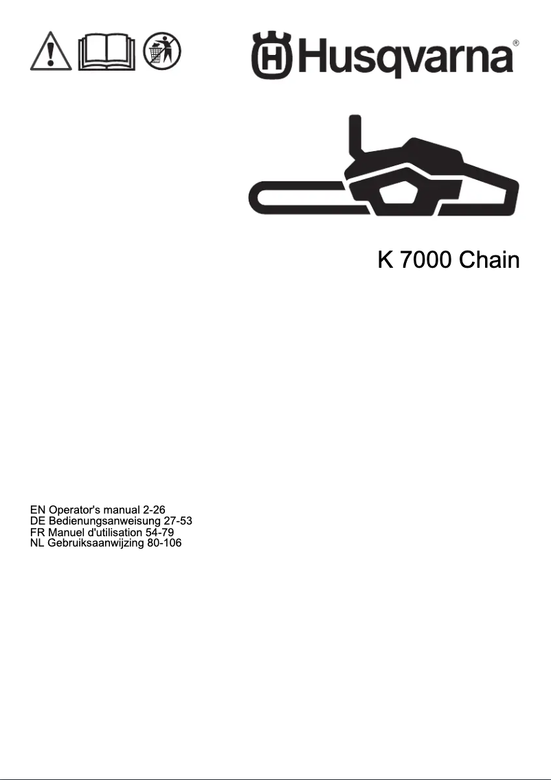 Page n°1 - Manuel utilisateur Husqvarna K 7000 Chain