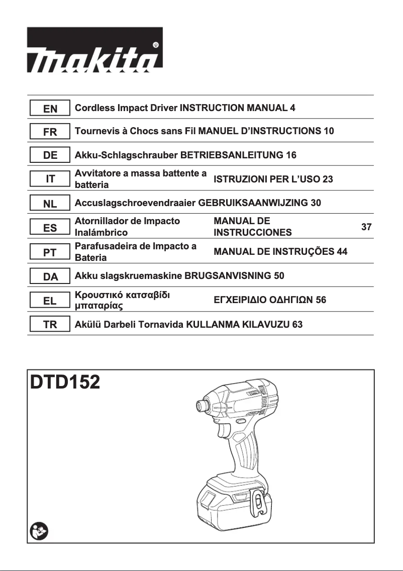 Page 1 de la notice Manuel utilisateur Makita DTD152