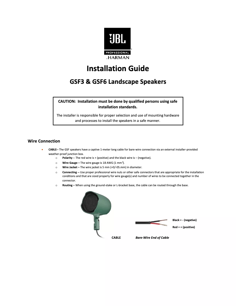 Page 1 de la notice Guide d'installation JBL GSF3