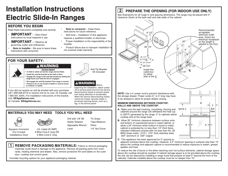 Page 1 de la notice Guide d'installation GE JB256DMBB