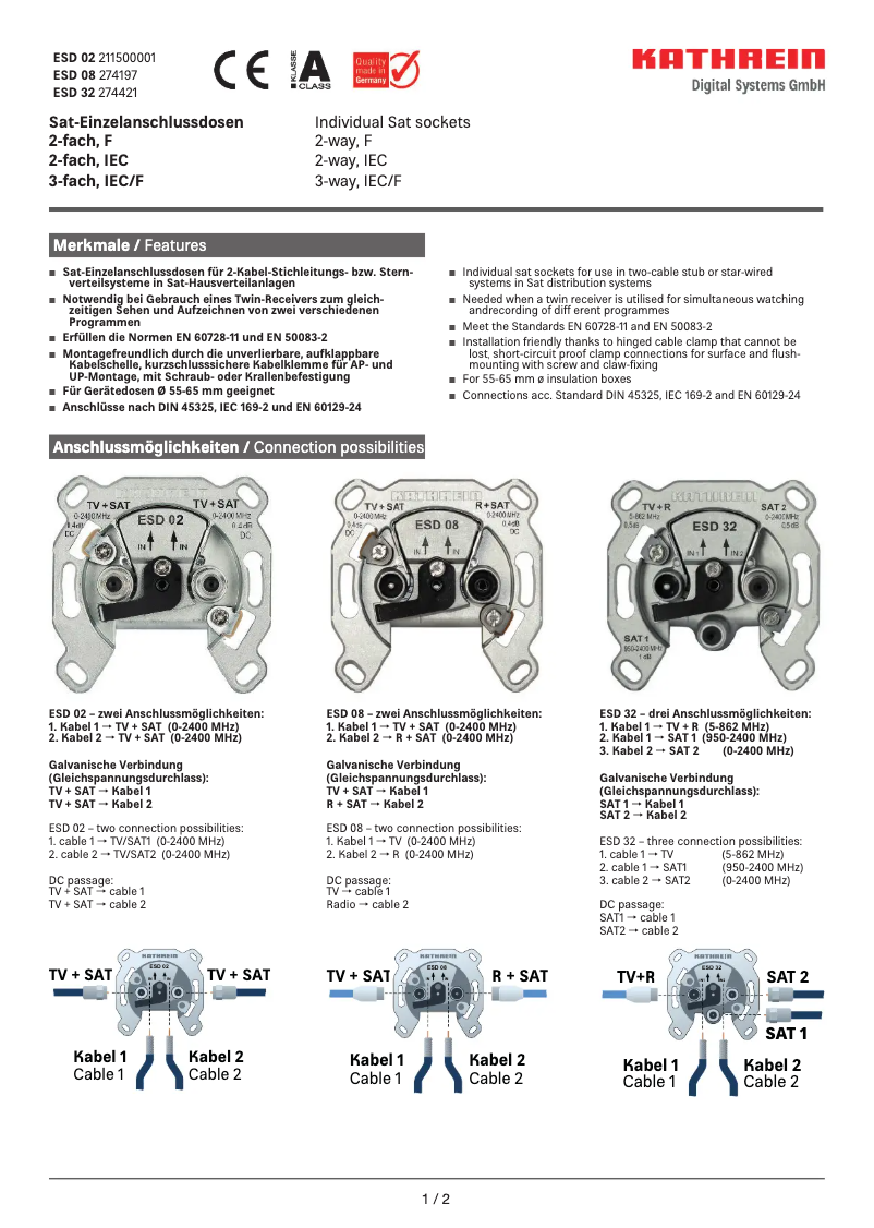 Page 1 de la notice Manuel utilisateur Kathrein ESD 02