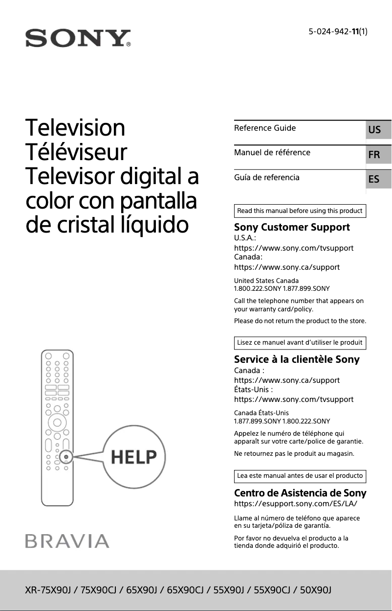 Page 1 de la notice Manuel utilisateur Sony Bravia XR-65X90J
