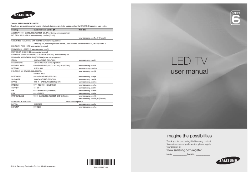 Page 1 de la notice Manuel utilisateur Samsung UE40C6990VS